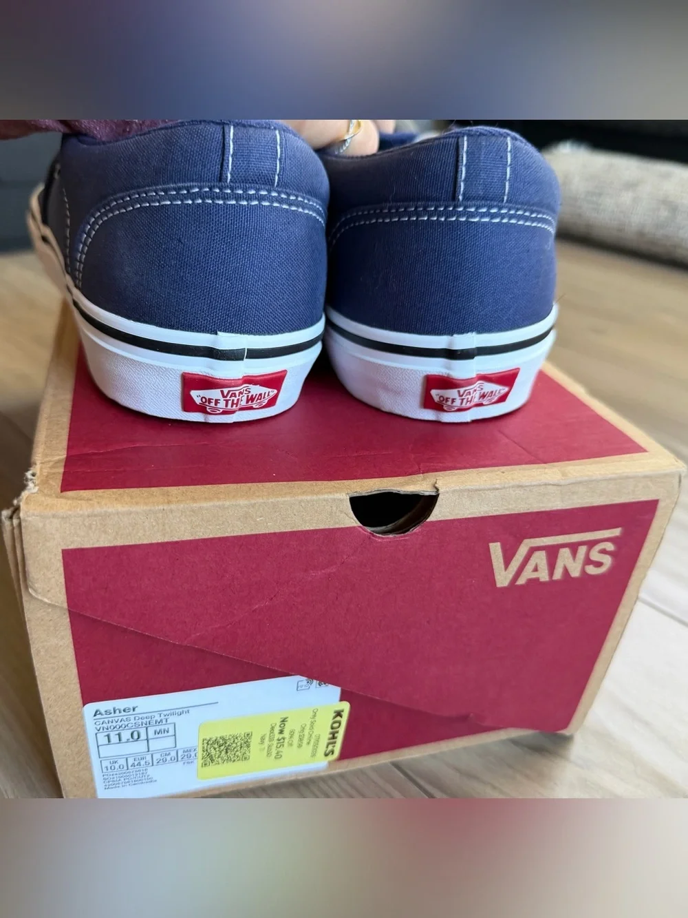 Vans Asher Deep Twilight Classic Slip-On Canvas Sneakers - Navy Blue Sz 11